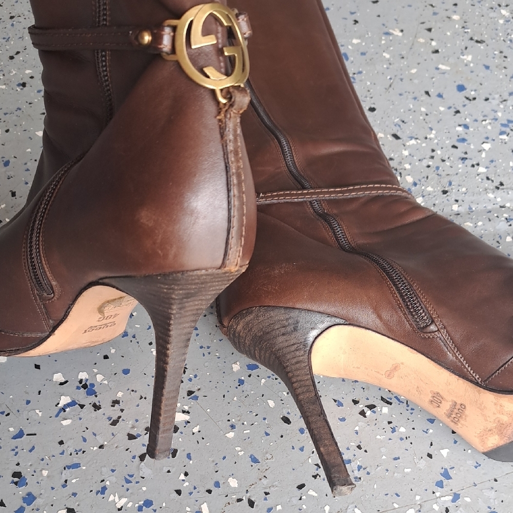 Brown Leather Knee-High Boots - Picture 6 of 7